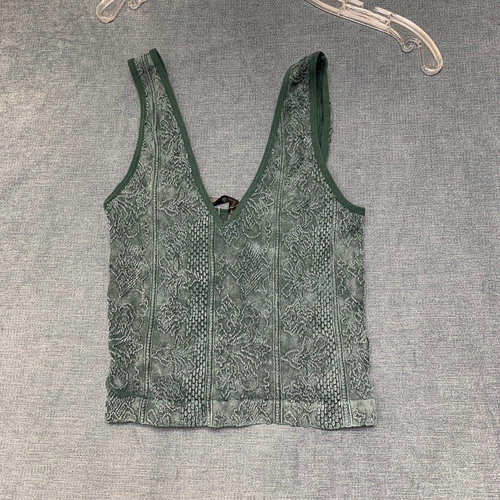 Urban Outfitters Tank Top Womens Large Dark Green Textured V-Neck Wide Straps